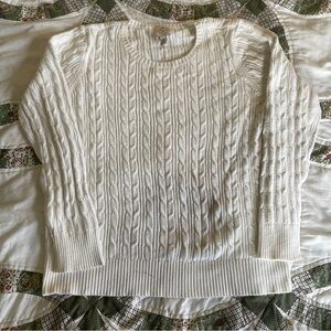 St John’s Bay Cable Knit White Sweater Size XL